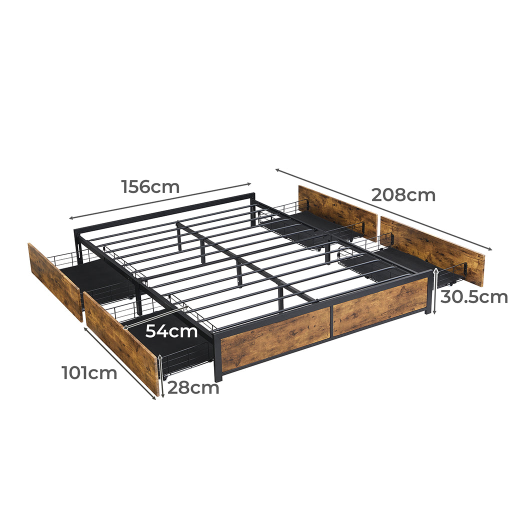 Metal Bed Frame Mattress Base Platform Wooden 4 Drawers Queen