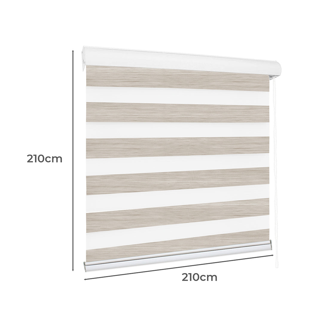 Blackout Zebra Roller Blind Curtains Double Window Sunshade 210x210 White