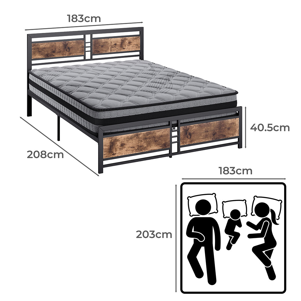 Metal Bed Frame Mattress Base Set Wood King Double Queen Pocket Spring HD Foam K