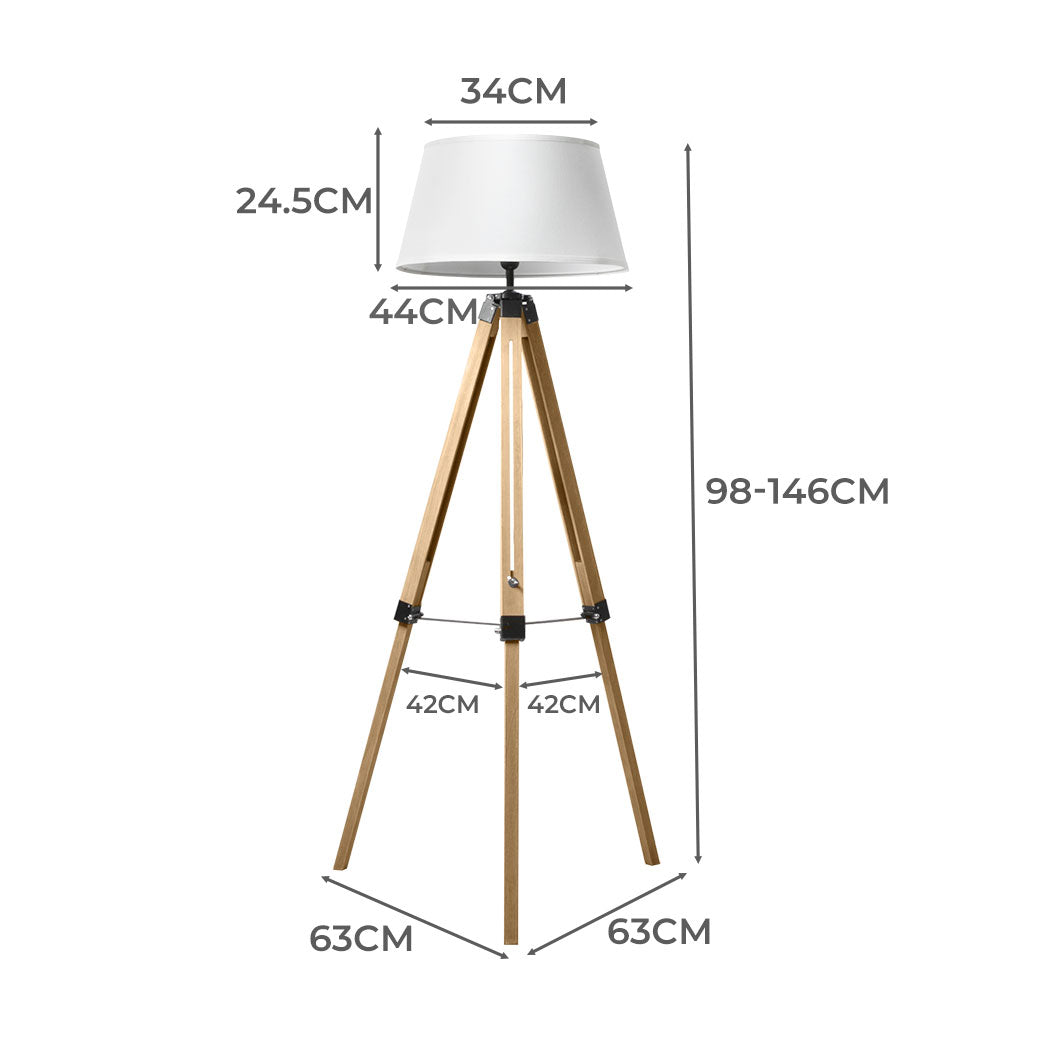 Tripod Wooden Floor Lamp Shaded Reading Light Adjustable Stand Home Decor