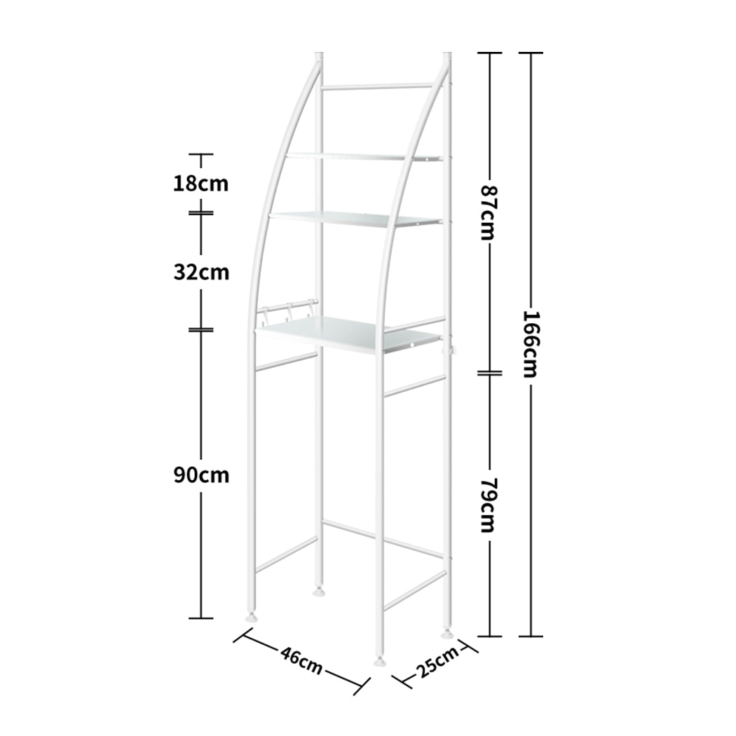 3 Over Tiers Toilet Shelf Bathroom Rack Storage Stand Organiser Wash Machine Steel White