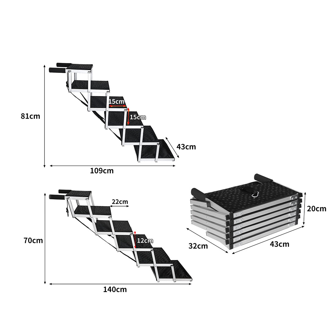 6 Steps Dog Ramp Adjustable Height Stair Car Dog Folding Portable Aluminium