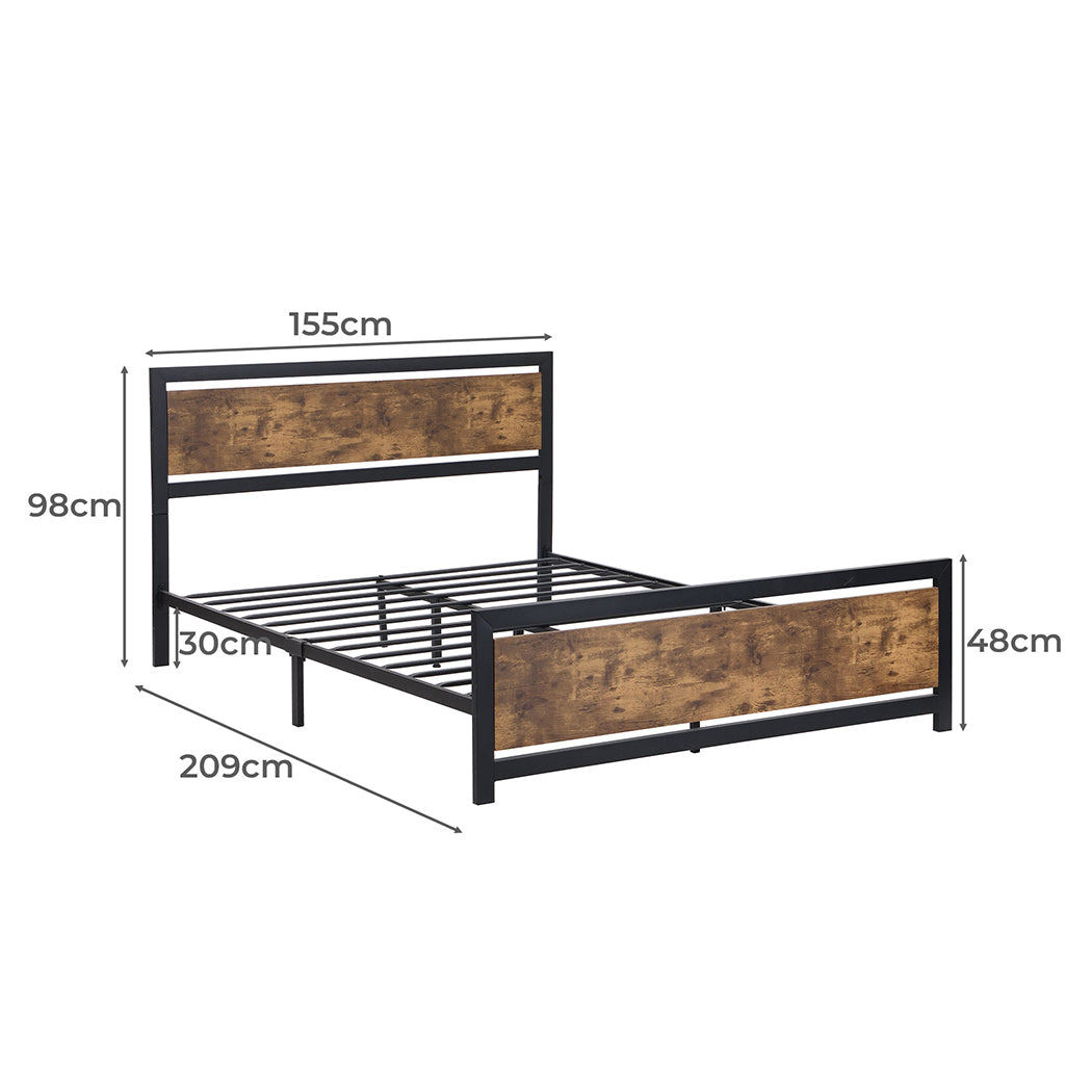 Metal Bed Frame Mattress Base Platform Wooden Industrial Queen Rustic