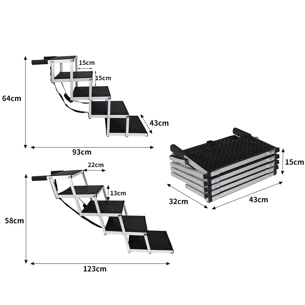 5 Steps Dog Ramp Adjustable Height Stair Car Dog Folding Portable Aluminium