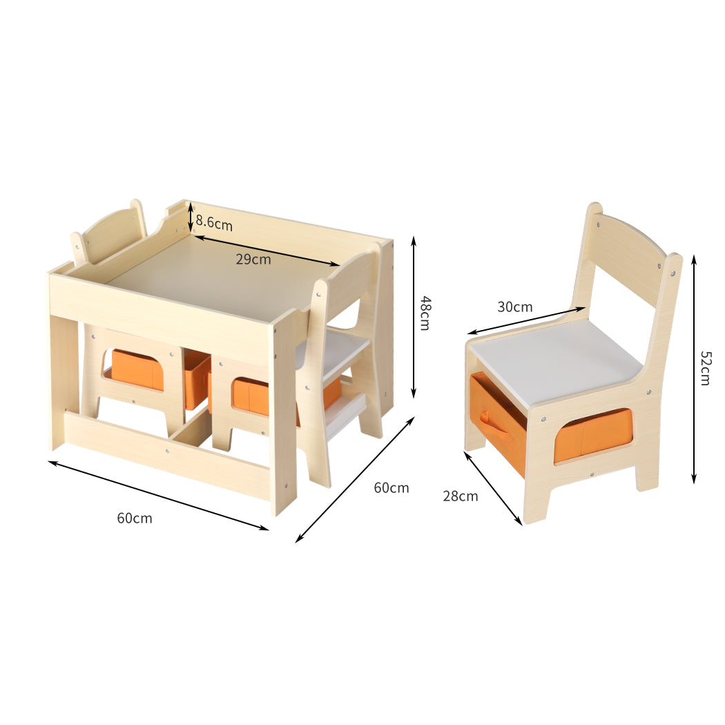 Kids Table and Chairs Set Storage Box Toys Play Desk Wooden Study