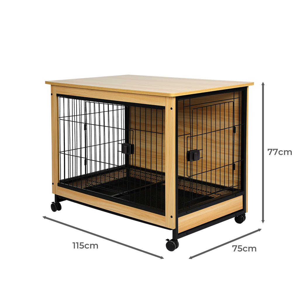 Wooden Wire Dog Kennel Side End Table Steel Puppy Crate Indoor Pet House XXL