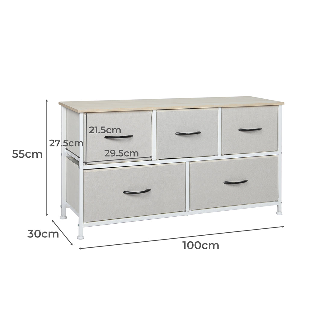 Storage Cabinet Tower Chest of Drawers Dresser Tallboy 5 Drawer Beige