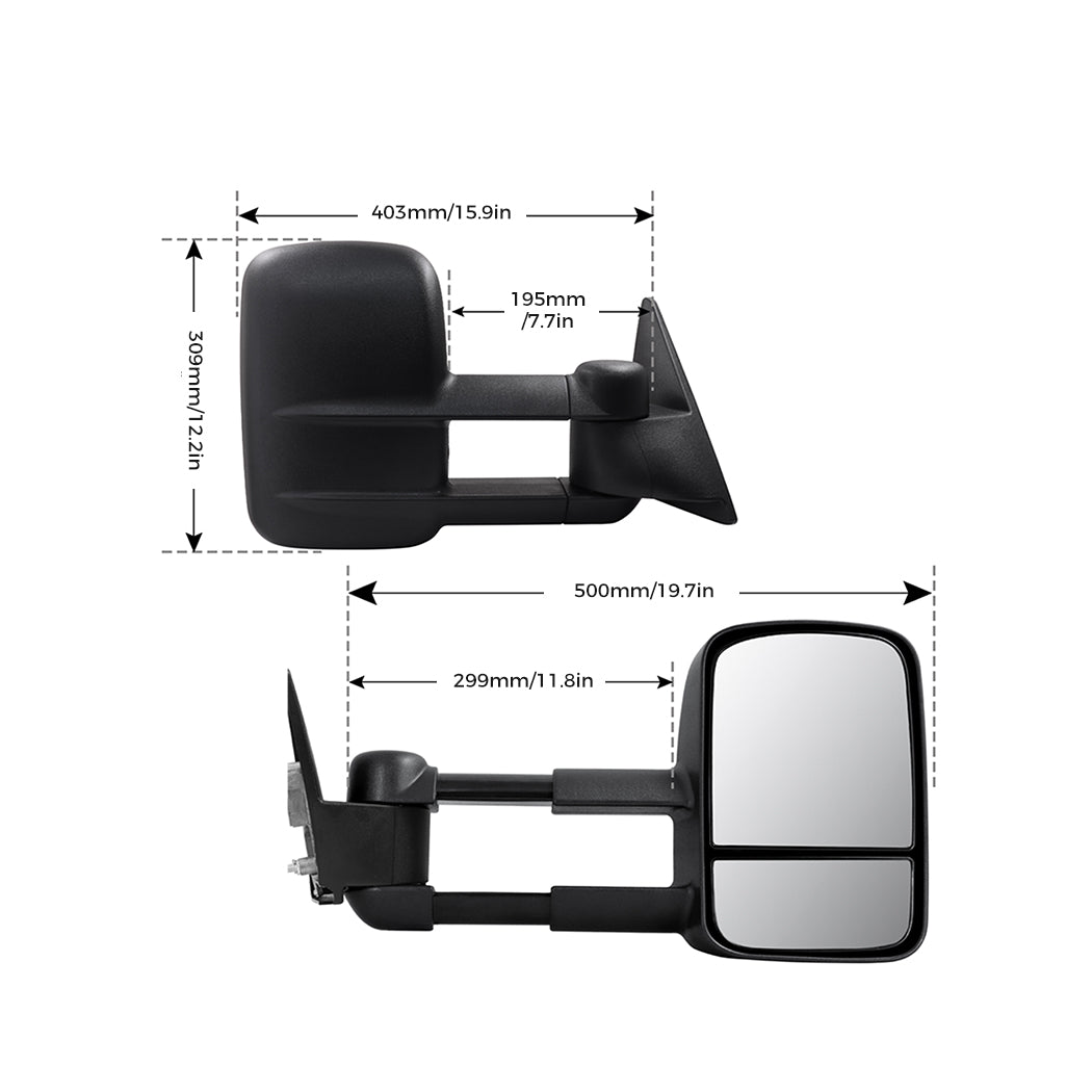 2x Extendable Towing Mirrors Black for Toyota Landcruiser LC 100 98-07