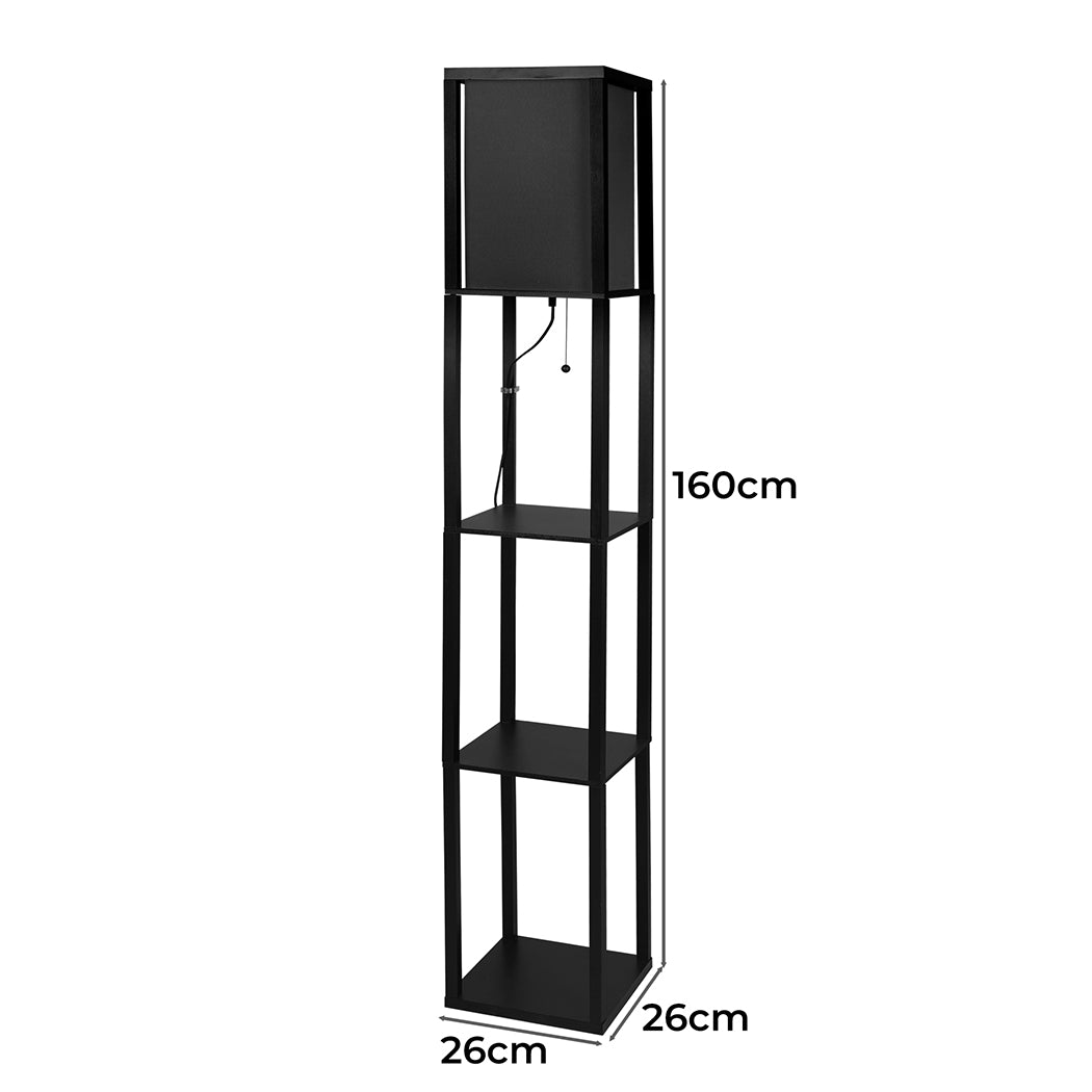 Floor Lamp Storage Shelf LED Wood Standing Reading Corner Light Black