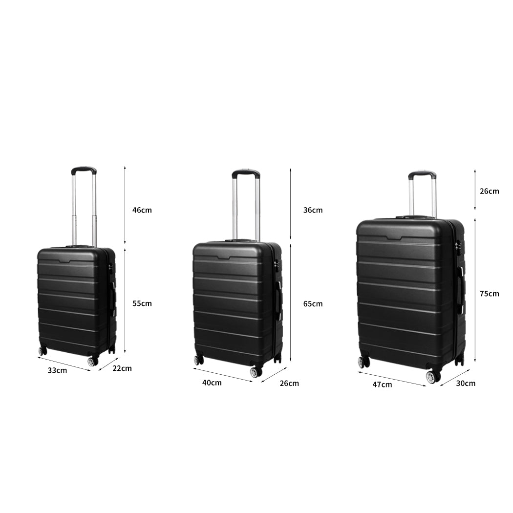 Luggage Suitcase Trolley 3Pcs set 20 24 28 Travel Packing Lock Black