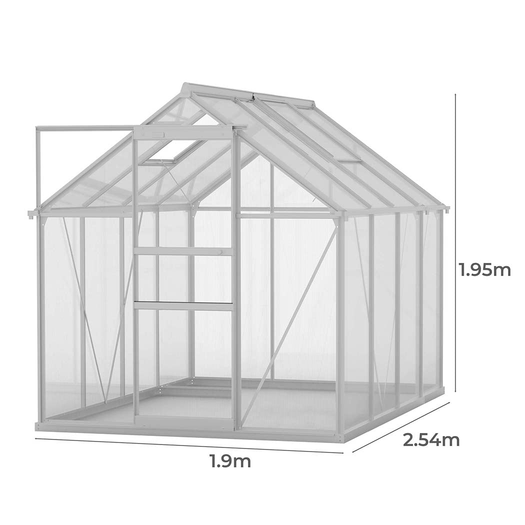 Greenhouse Aluminium Walk In Green House Garden Plant Shed PC 2.54x1.9x1.95