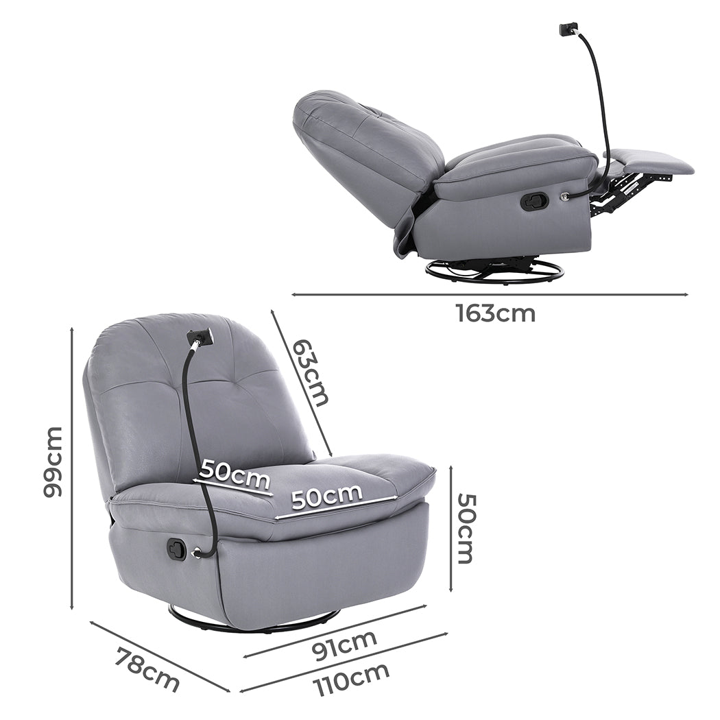 Recliner Chair Lounge 360°Swivel Rocker Sofa Comfy Armchair Lounge Grey