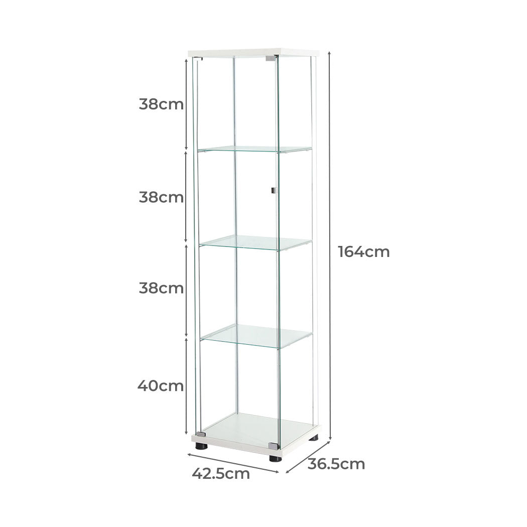 Display Cabinet Tempered Glass  4 Tier Shelves Lockable Magnetic Door