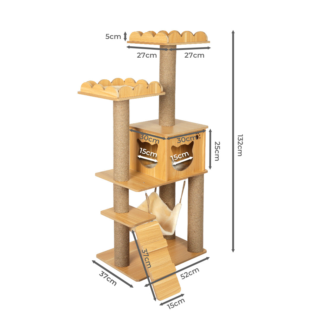 Cat Tree Scratching Post Scratcher Cats Tower Wood Condo Toys House 132cm