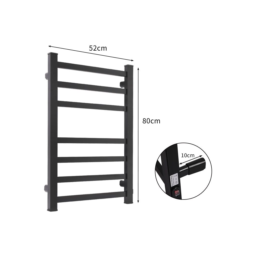 Heated Towel Rail Rack Bathroom Electric Rails 7 Bars 130W  Warmer Black