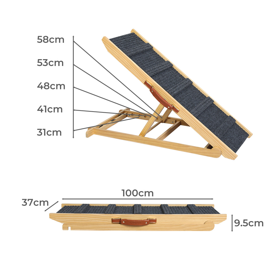 5 Wood Adjustable Height Pet Ramp Stair Bed Sofa Wooden Foldable Portable