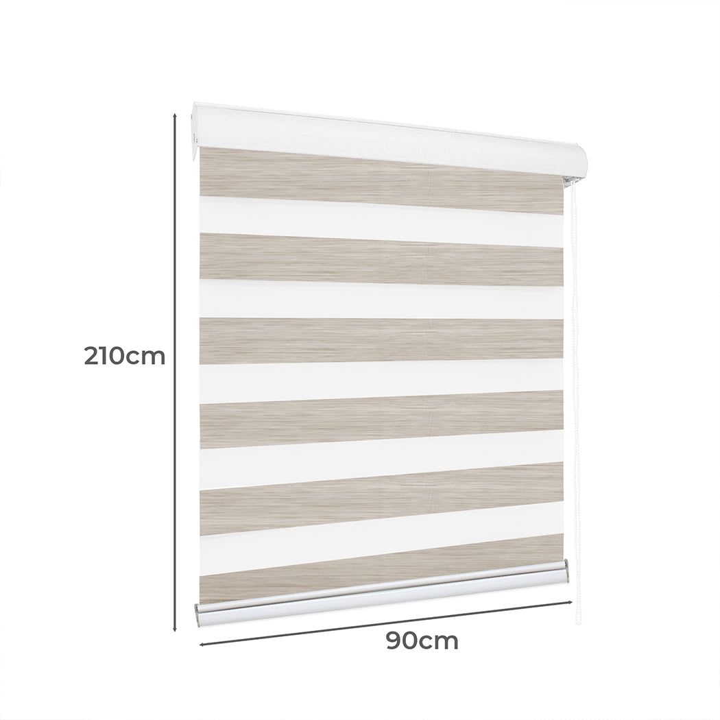 Blackout Zebra Roller Blind Curtains Double Window Sunshade 90x210 White