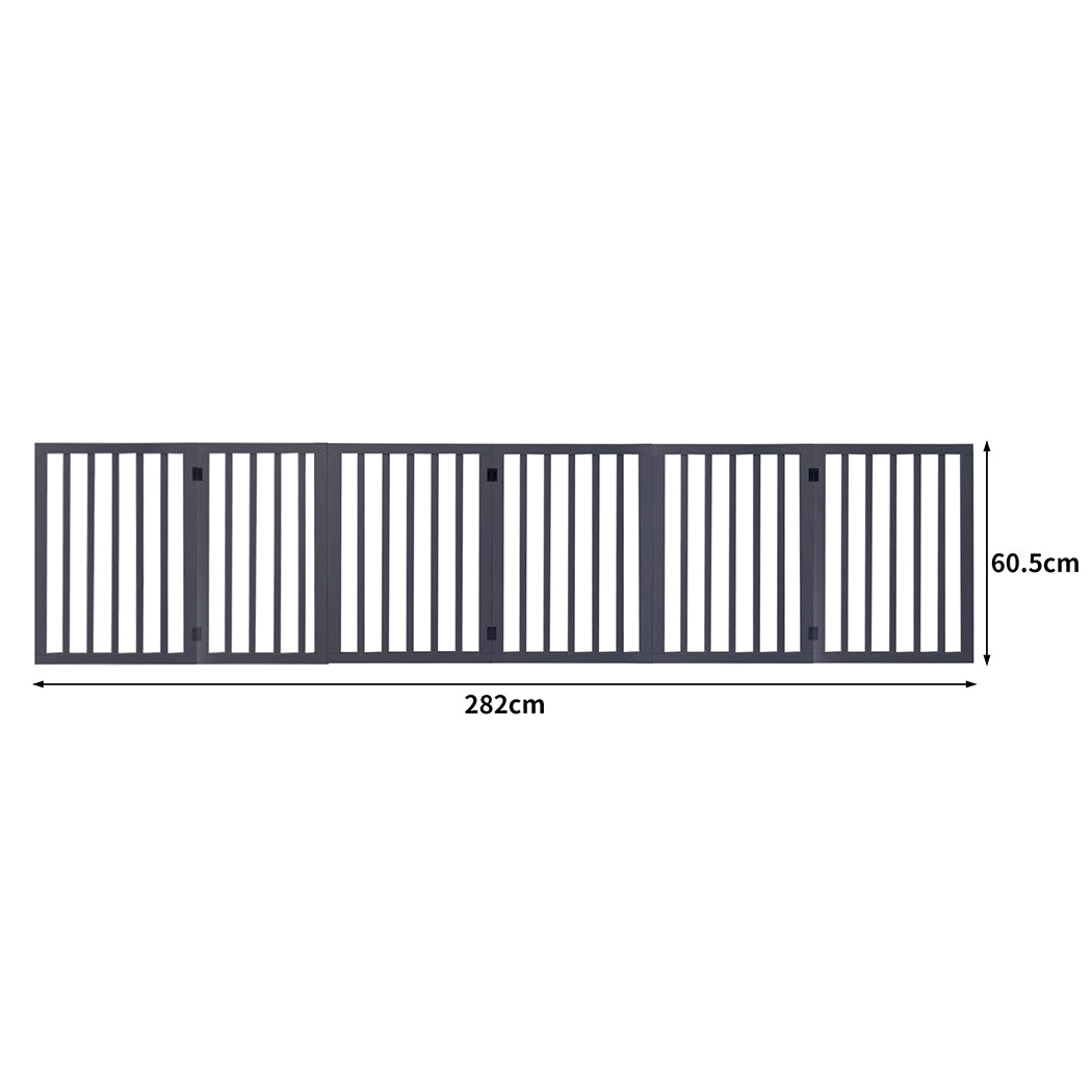 Wooden Pet Gate Dog Fence Safety Stair Barrier Security Door 6 Panels Grey