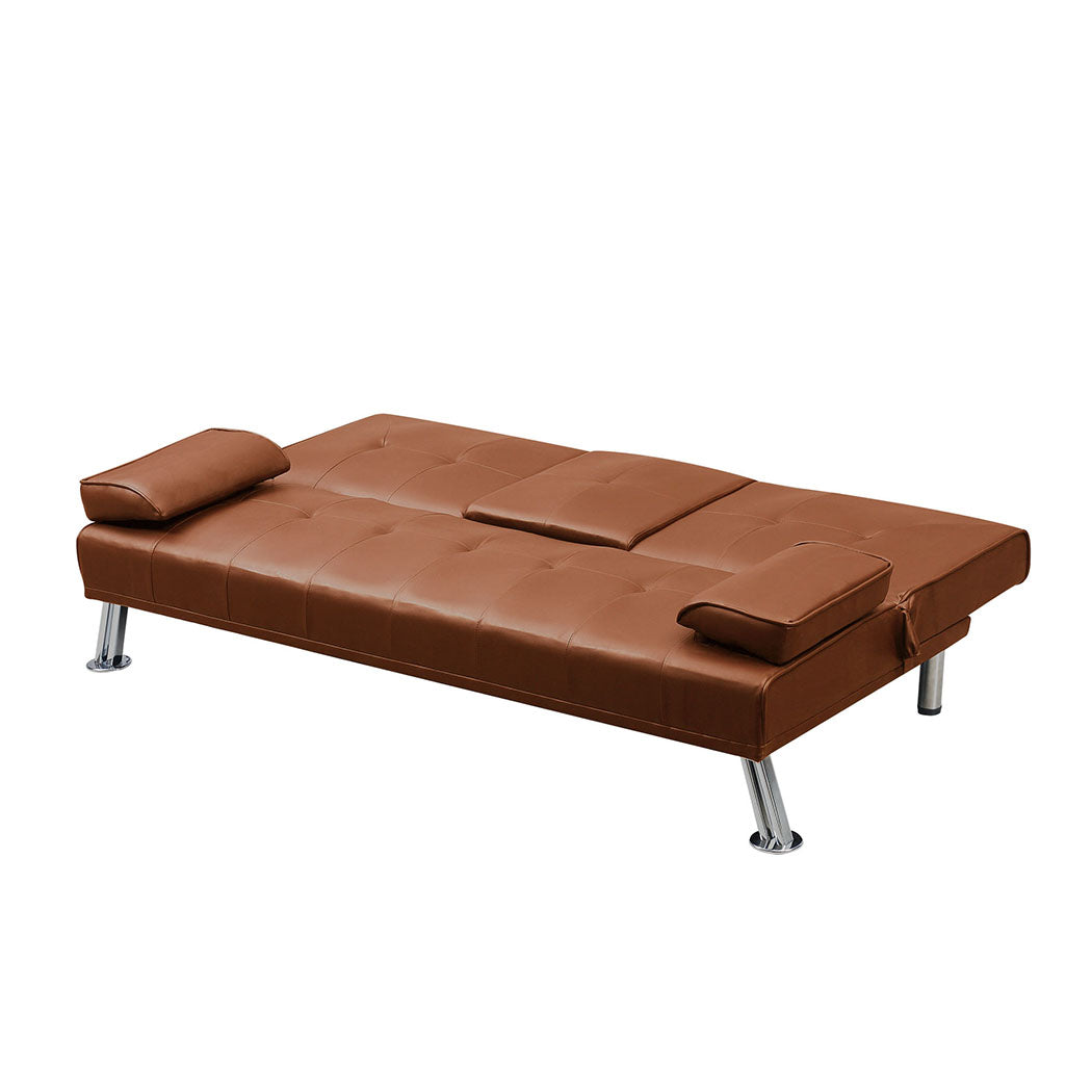 Adjustable Sofa Bed Lounge Futon Couch Leather Beds 3 Seater Cup Holder Recliner Brown