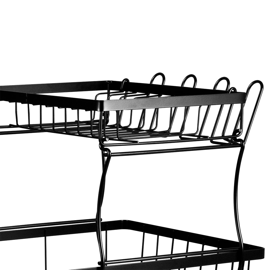 Detachable Dish Drying Rack Cutlery Organizer Drainer Board  2 Tier Black