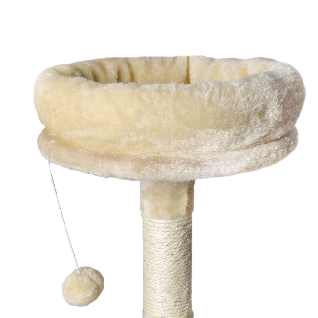 Cat Tree Toy Scratching Post Scratcher Tower Condo Wooden House Cream 130cm