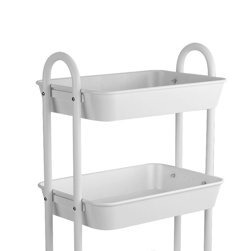 3 Tiers Kitchen Storage Trolley Cart Steel Rack Shelf Organiser White