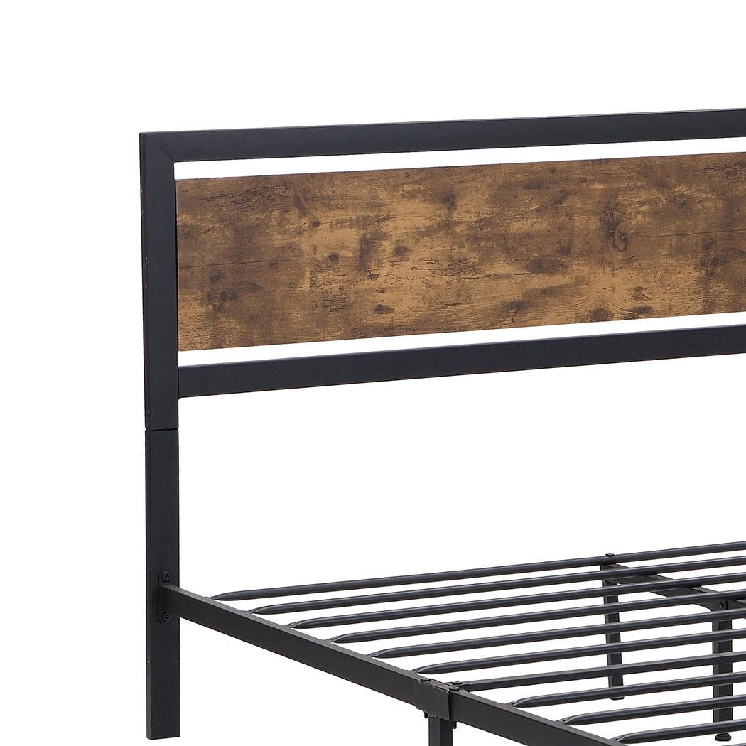 Metal Bed Frame Queen Mattress Base Platform Wooden 4 Drawers Industrial