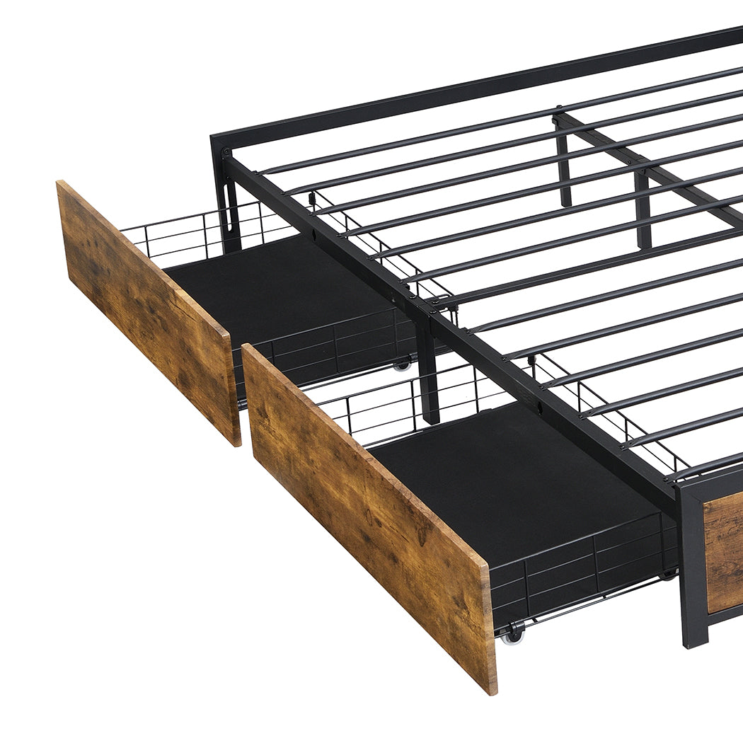 Metal Bed Frame Mattress Base Platform Wooden 4 Drawers Queen