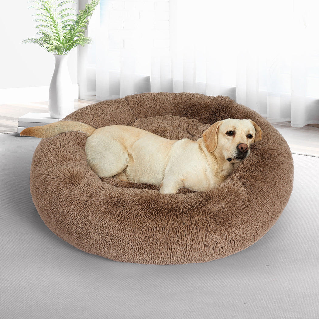 Pet Bed Cat Dog Donut Nest Calming Mat Kennel Cave Deep Sleeping Brown XXXL