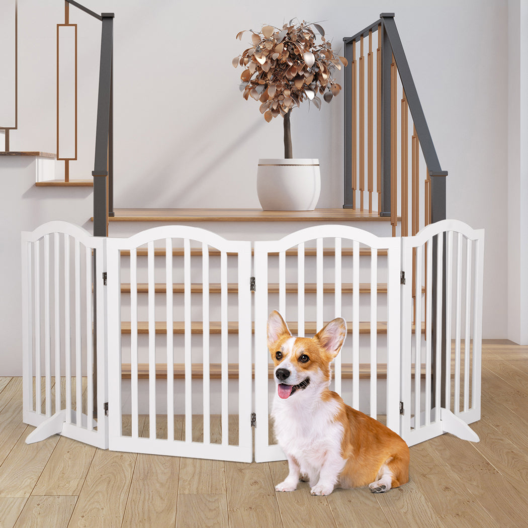 Wooden Pet Gate Dog Fence Safety Stair Barrier Security Door 4 Panels White