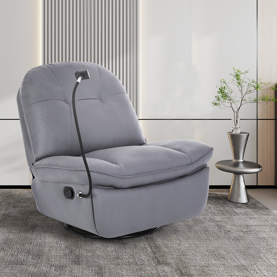 Recliner Chair Lounge 360°Swivel Rocker Sofa Comfy Armchair Lounge Grey