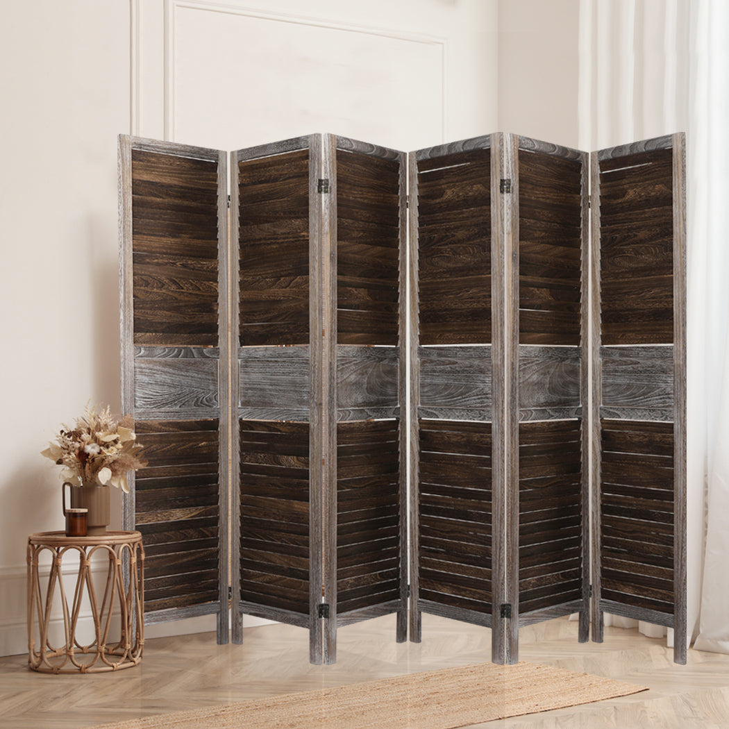 6 Panel Room Divider Folding Screen Privacy Dividers Stand Wood Brown