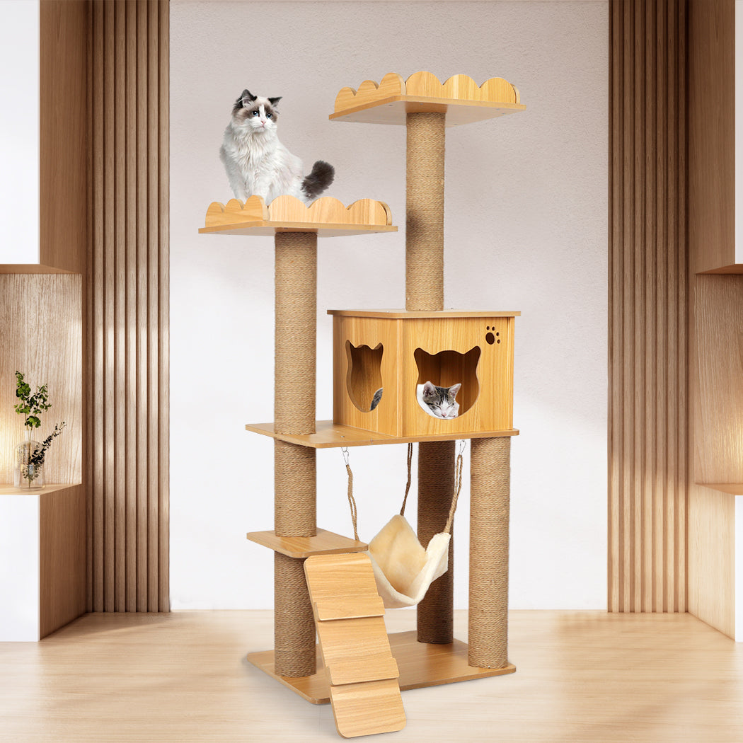 Cat Tree Scratching Post Scratcher Cats Tower Wood Condo Toys House 132cm