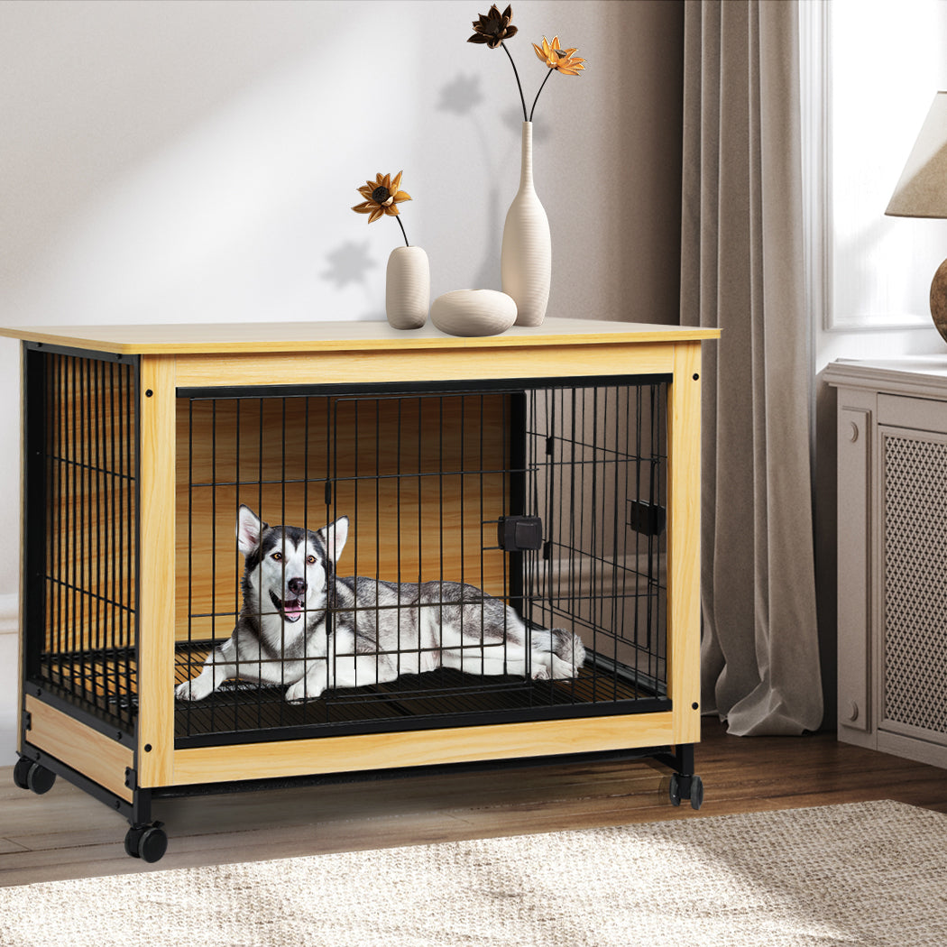 Wooden Wire Dog Kennel Side End Table Steel Puppy Crate Indoor Pet House XXL