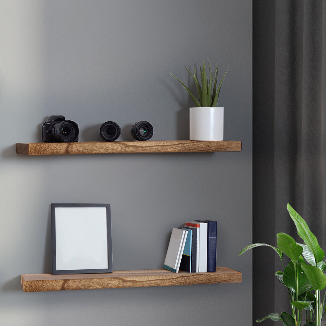 2 Pcs Floating Shelves Wall Mounted Storage Solid Wood Display Shelf