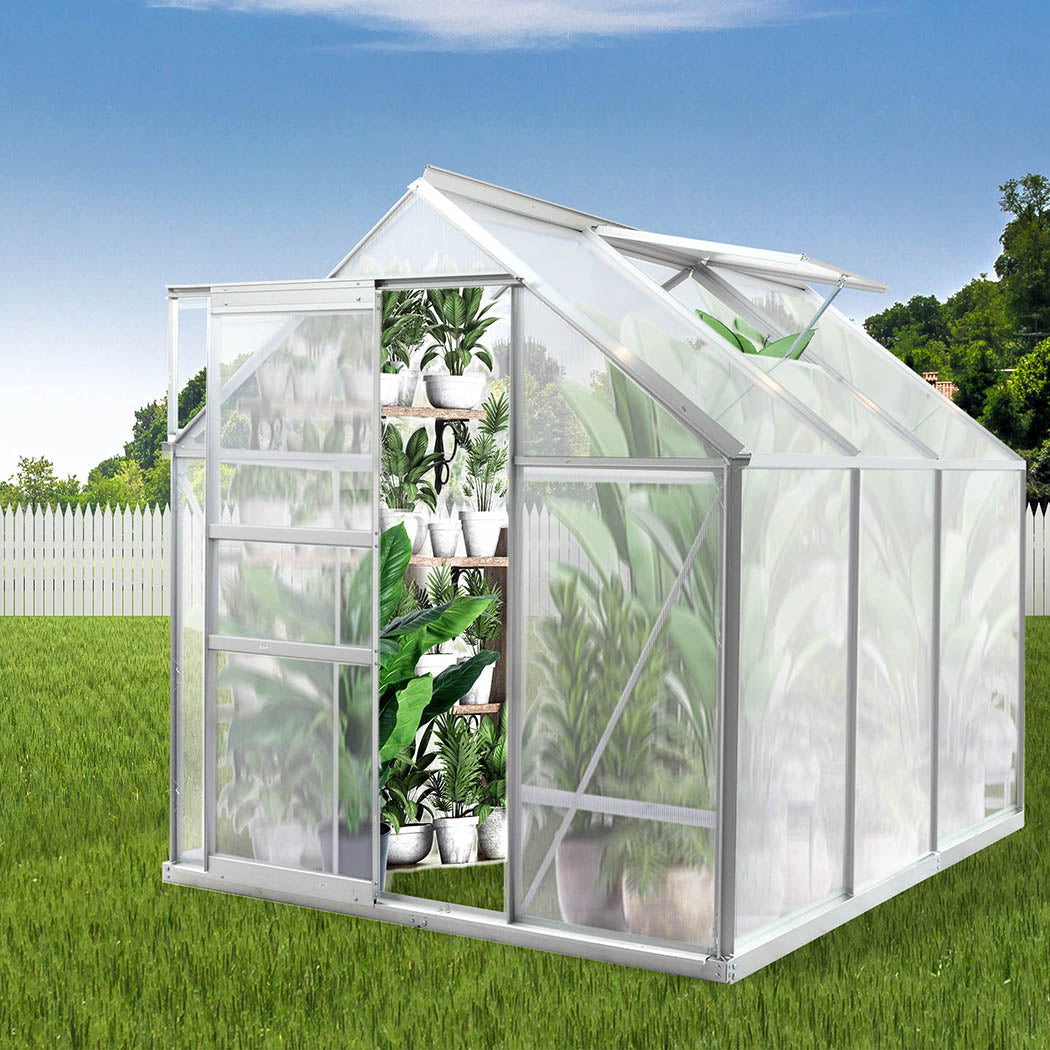 Greenhouse Aluminium Walk In Green House Garden Plant Shed PC 1.9x1.9x1.95m