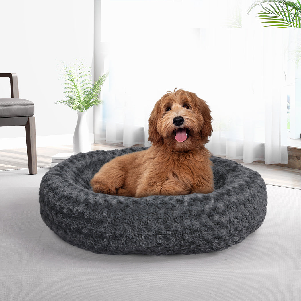 Calming Dog Bed Warm Soft Plush Pet Cat Cave Washable Portable Dark Grey M