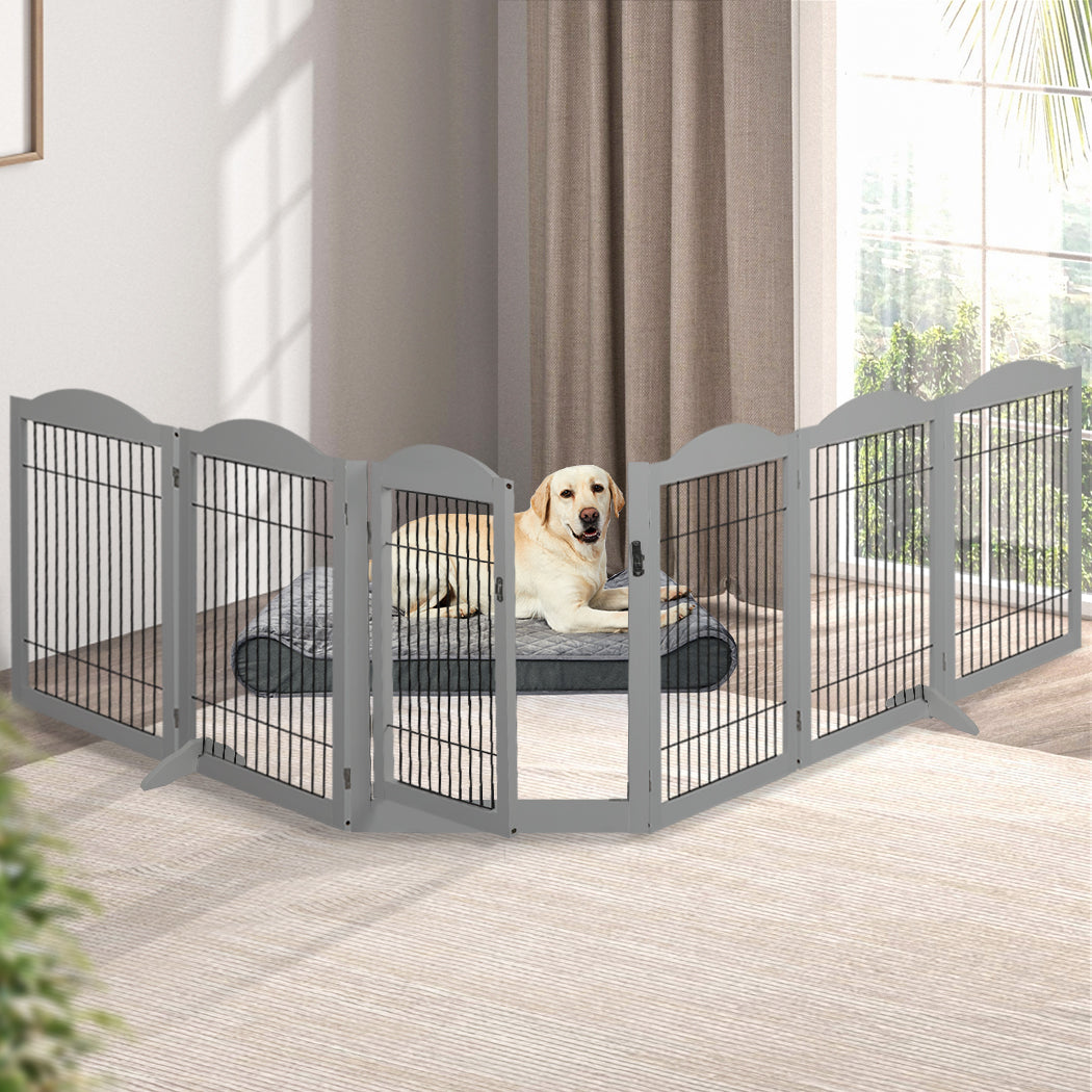 6 Panels Pet Dog Playpen Puppy Exercise Cage Enclosure Fence Indoor Grey