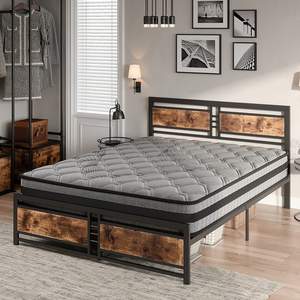 Metal Bed Frame Mattress Base Set Wood King Double Queen Pocket Spring HD Foam Q