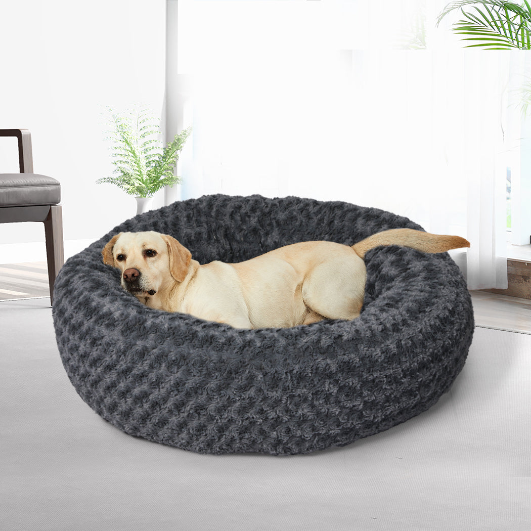 Calming Dog Bed Warm Soft Plush Pet Cat Cave Washable Portable Dark Grey L