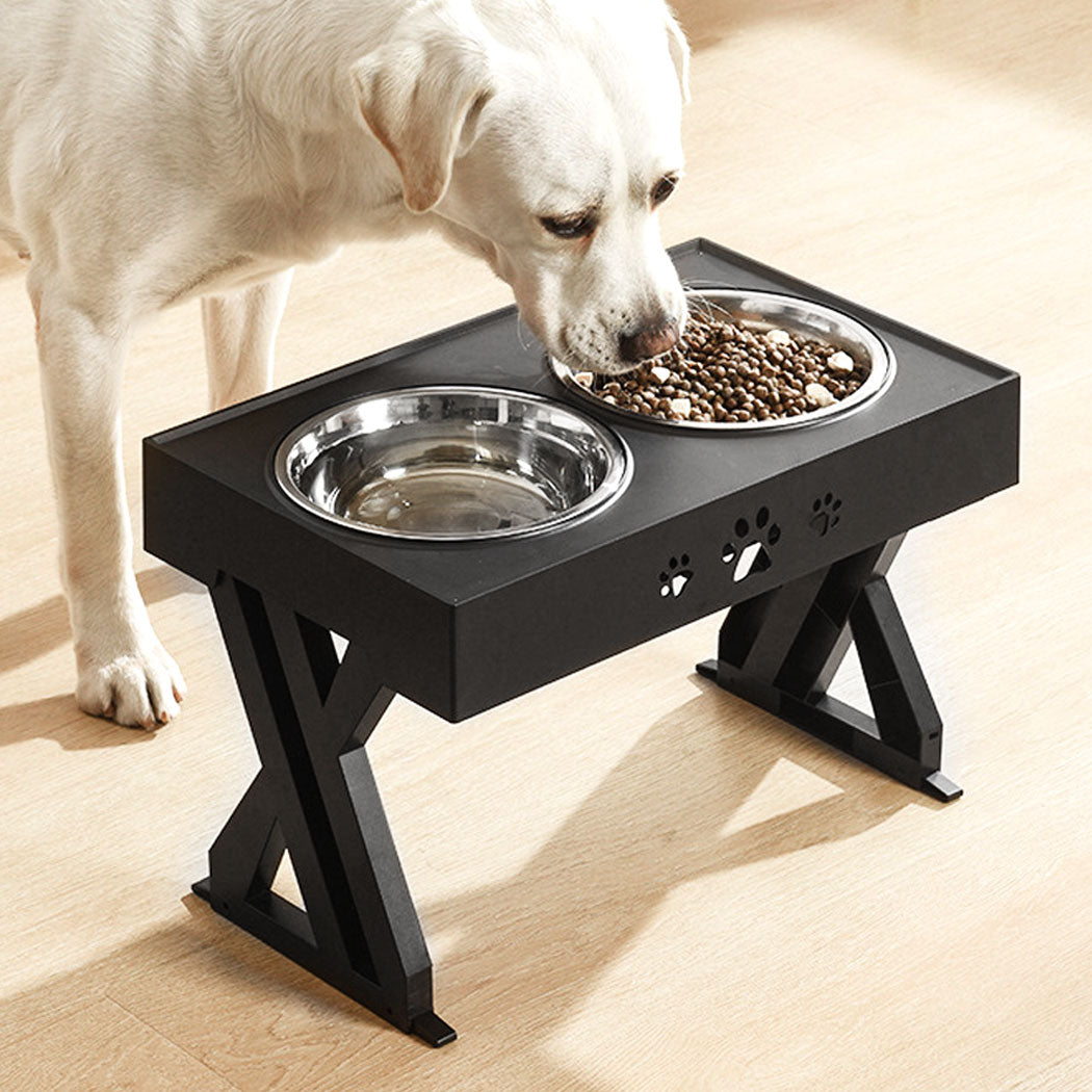 Elevated Pet Feeder Food Water Double Bowl  Adjustable Height Raised Stand