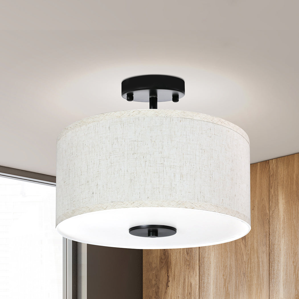 Led Ceiling Light 33cm Modern Bedroom Pendant Lights Linen Shade Flush