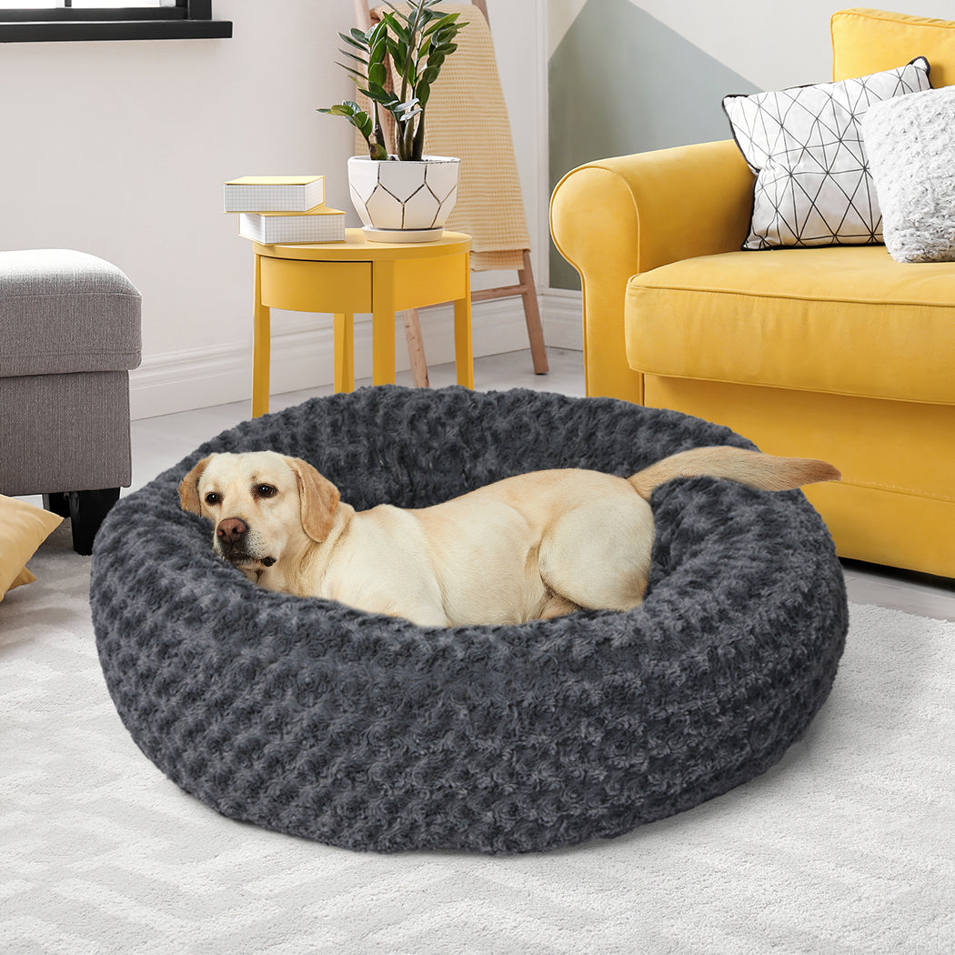 Calming Dog Bed Warm Soft Plush Pet Cat Cave Washable Portable Dark Grey L