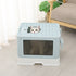 Foldable Cat Litter Box Tray Enclosed Kitty Toilet Hood Hair Grooming Blue
