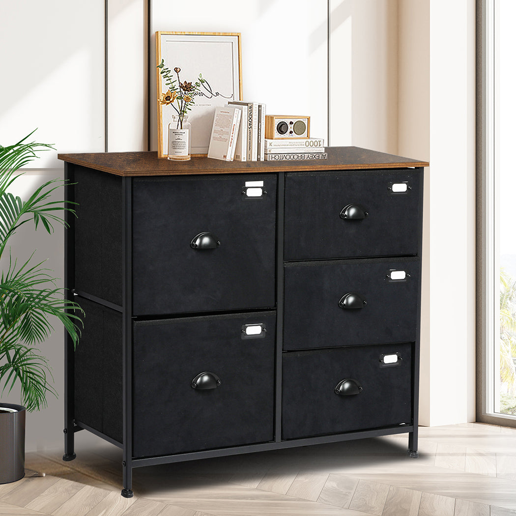 Chest of 5 Drawers Storage Cabinet Dresser Lowboy Organizer Suede Drawer