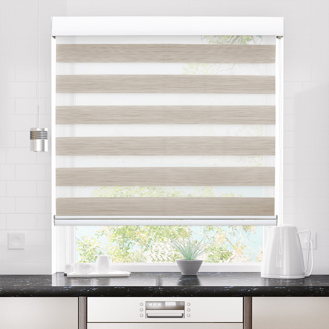 Blackout Zebra Roller Blind Curtains Double Window Sunshade 120x210 White