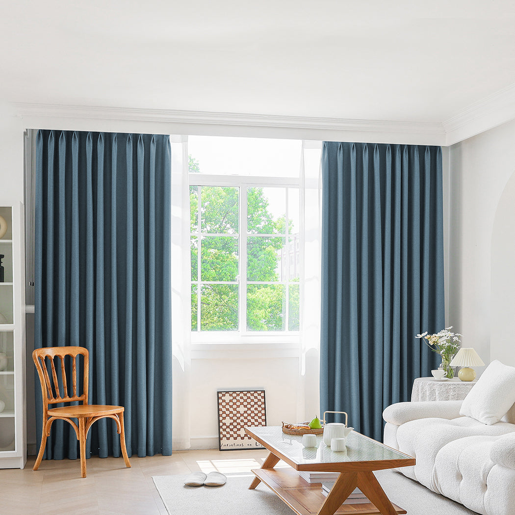 2 X Blockout Curtains Chenille Blackout Draperies Eyelet Day 180x250 Blue