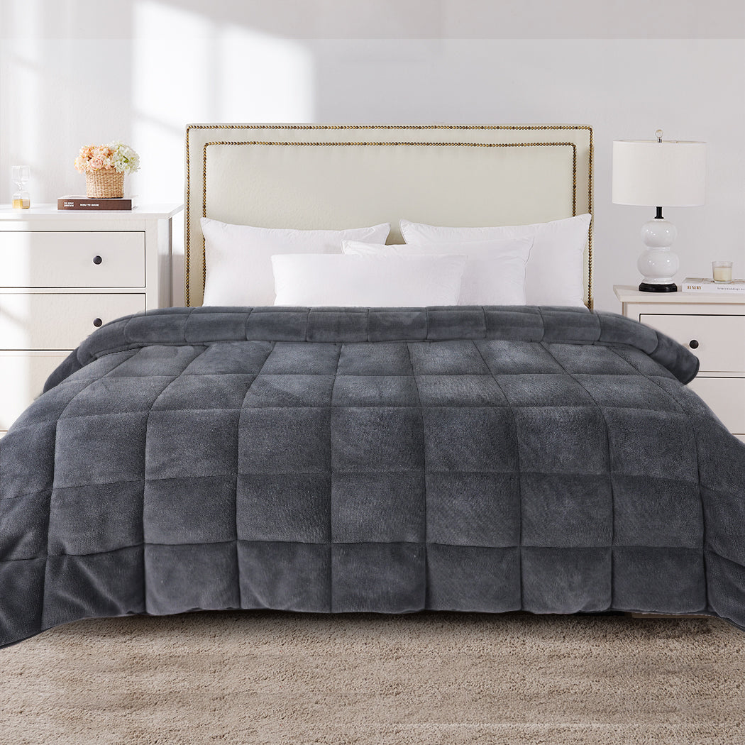 Quilt Doona Comforter Blanket Velvet Winter Warm Super King Bedding Grey