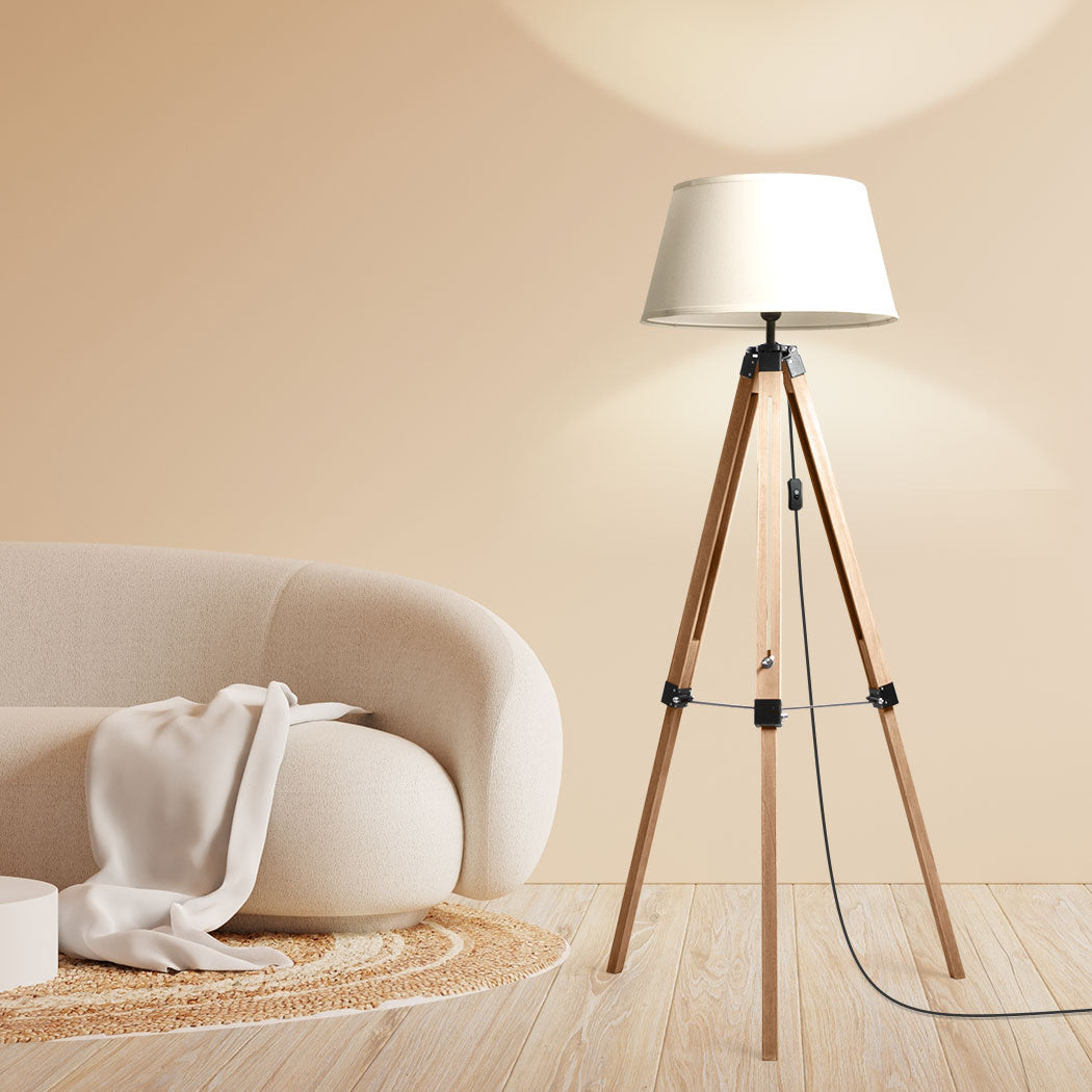 Tripod Wooden Floor Lamp Shaded Reading Light Adjustable Stand Home Decor