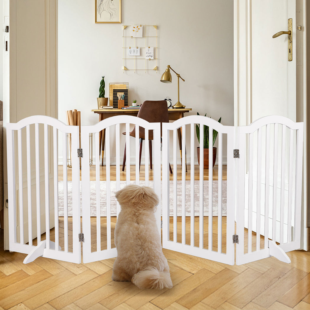 Wooden Pet Gate Dog Fence Safety Stair Barrier Security Door 4 Panels White